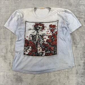 Grateful Dead Shirt Mens XL Blue Tie Dye Vintage 80s Bertha Skeleton Roses Band